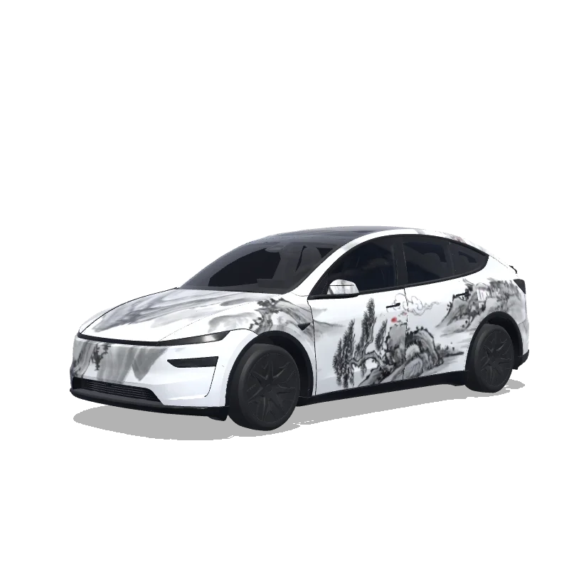 Tesla Model Y L with a 中国水墨画风格 wrap, 3D preview