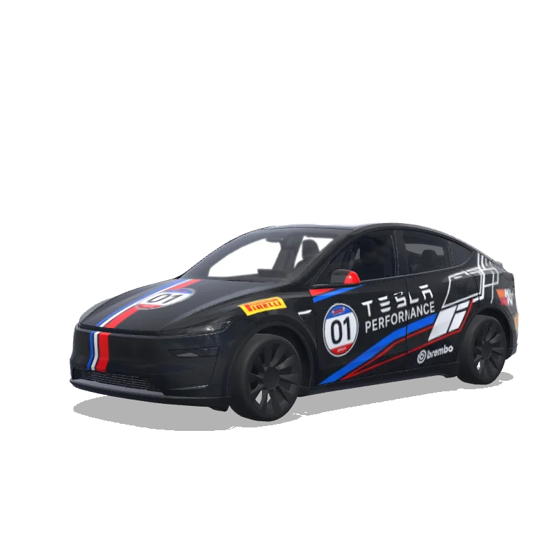 Tesla Model Y (2025+) with a Tesla Performance No. 01 Black wrap, 3D preview