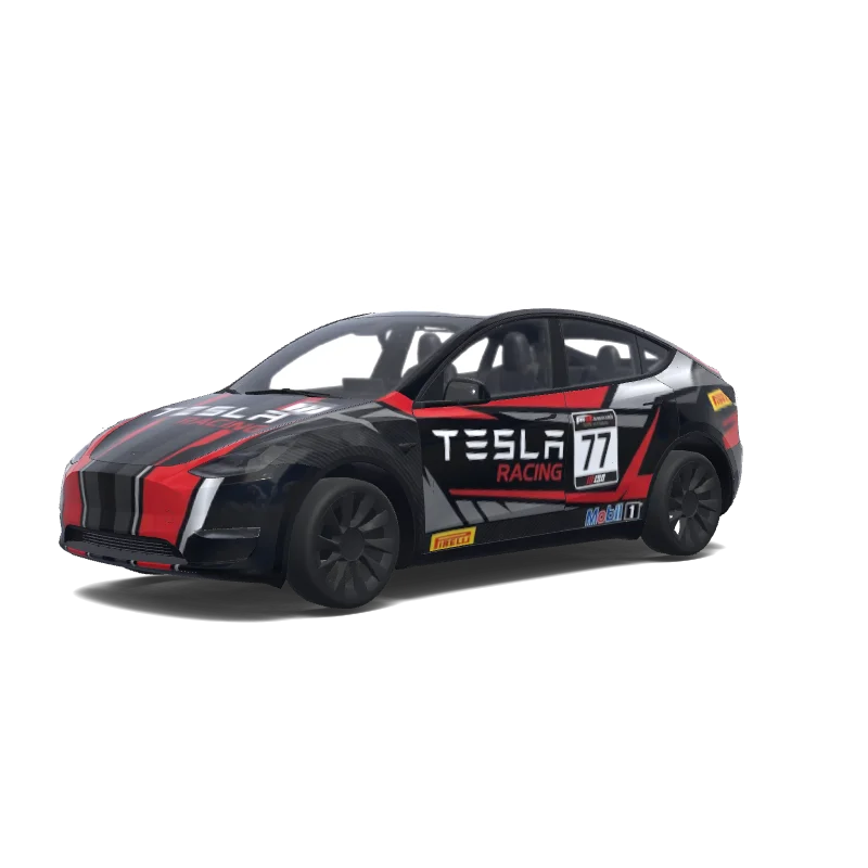 Tesla Model Y with a Tesla Racing No. 77 Red and Black wrap, 3D preview