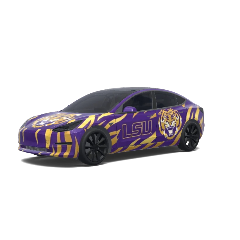 Tesla Model 3 with a Tiger wrap, 3D Paint Shop preview