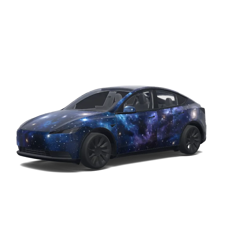 Tesla Model Y (2025+) with a Étoiles et galaxies wrap, 3D preview