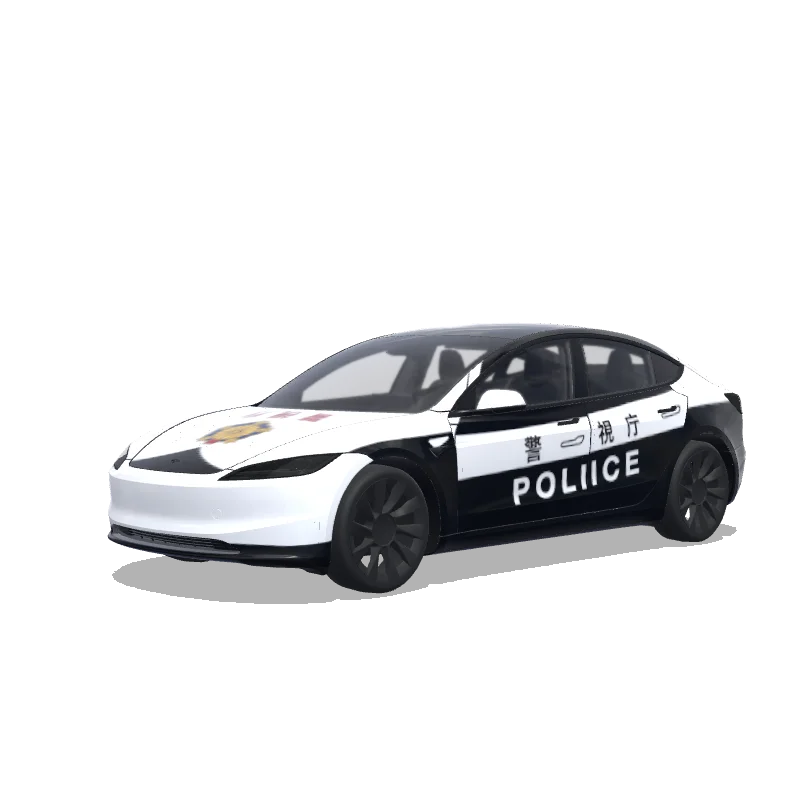 Tesla Model 3 (2024+) with a Tokyo Police Patrol Livery wrap, 3D preview