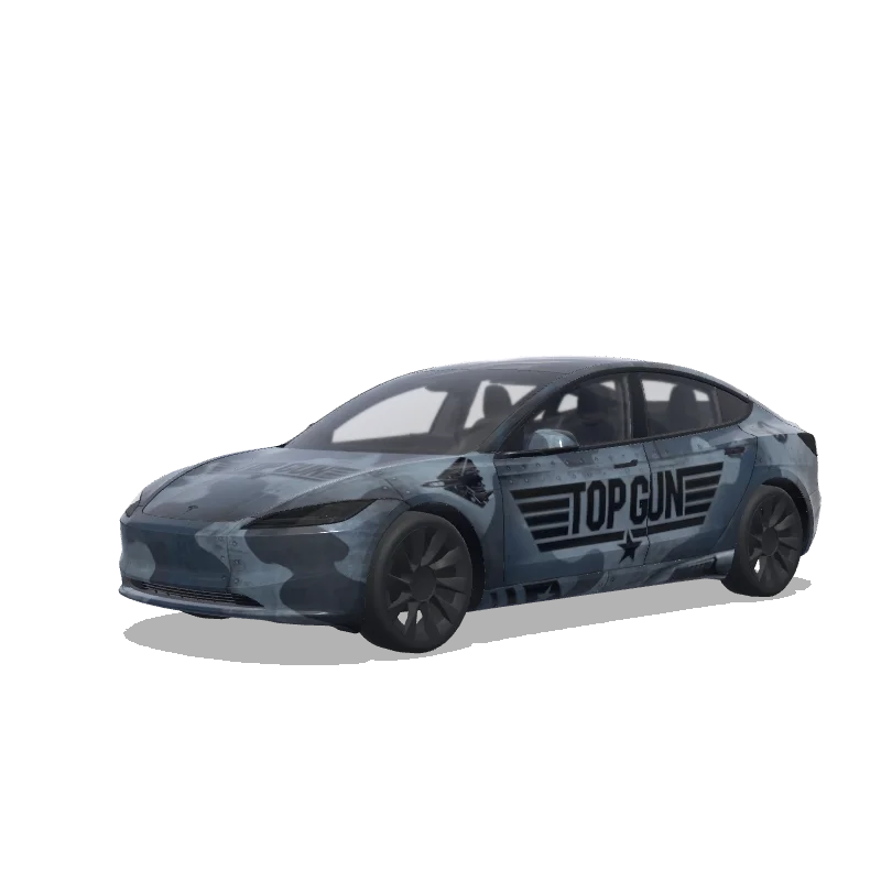 Tesla Model 3 (2024+) with a Top Gun Gray Camo wrap, 3D preview