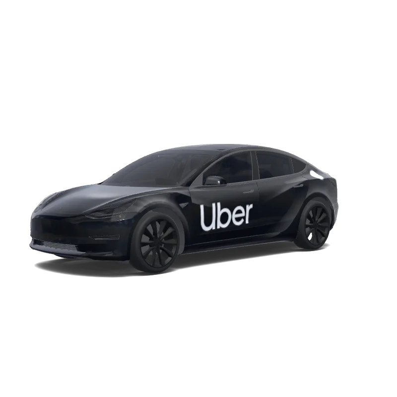 Tesla Model 3 with a Uber Black Rideshare wrap, 3D preview