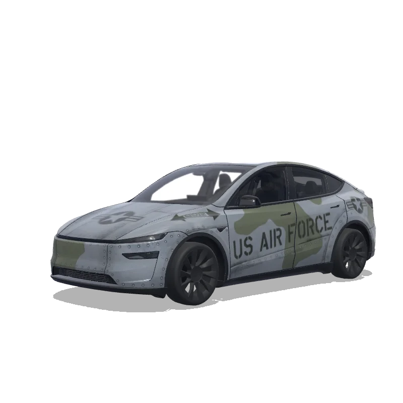 Tesla Model Y (2025+) with a US Air Force Gray Camo wrap, 3D preview