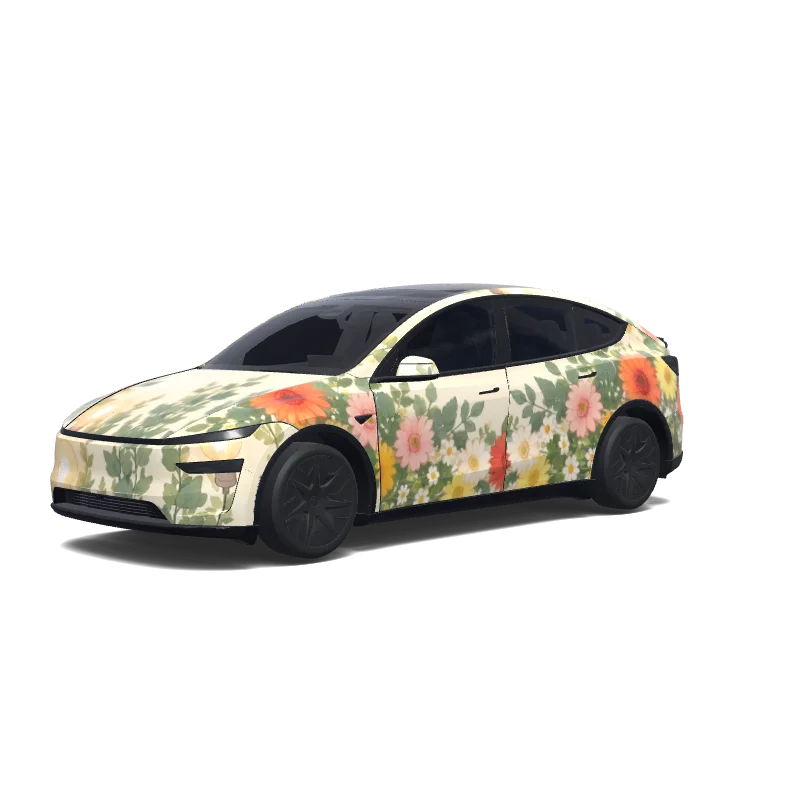 Tesla Model Y L with a Vintage Floral Cream wrap, 3D preview