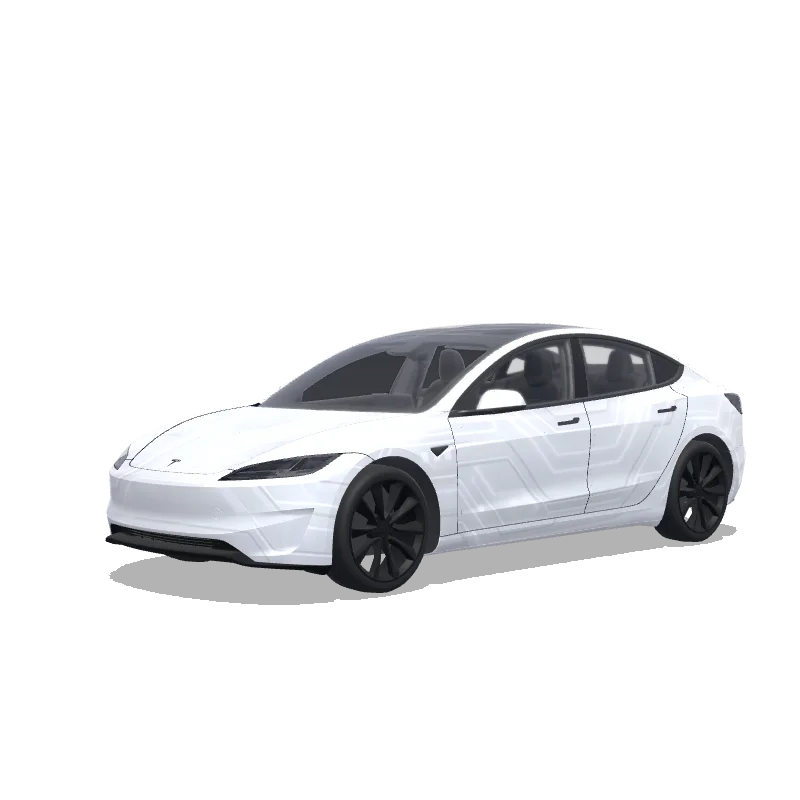 Tesla Model 3 (2024+) with a White wrap, 3D Paint Shop preview