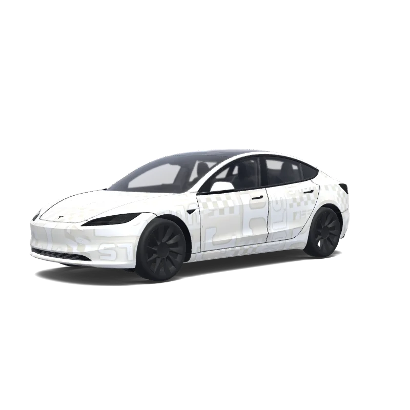 Tesla Model 3 (2024+) with a White wrap, 3D Paint Shop preview