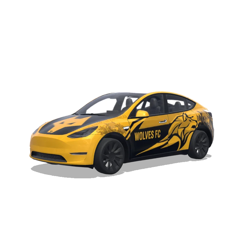 Tesla Model Y with a Wolves FC Gold and Black wrap, 3D preview