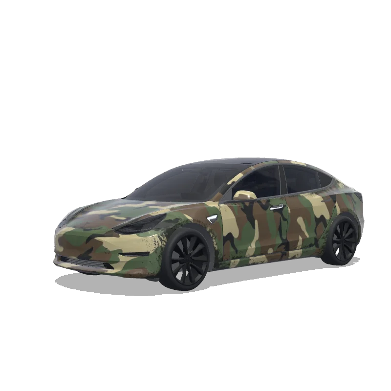 Tesla Model 3 with a Woodland Camo wrap, 3D preview