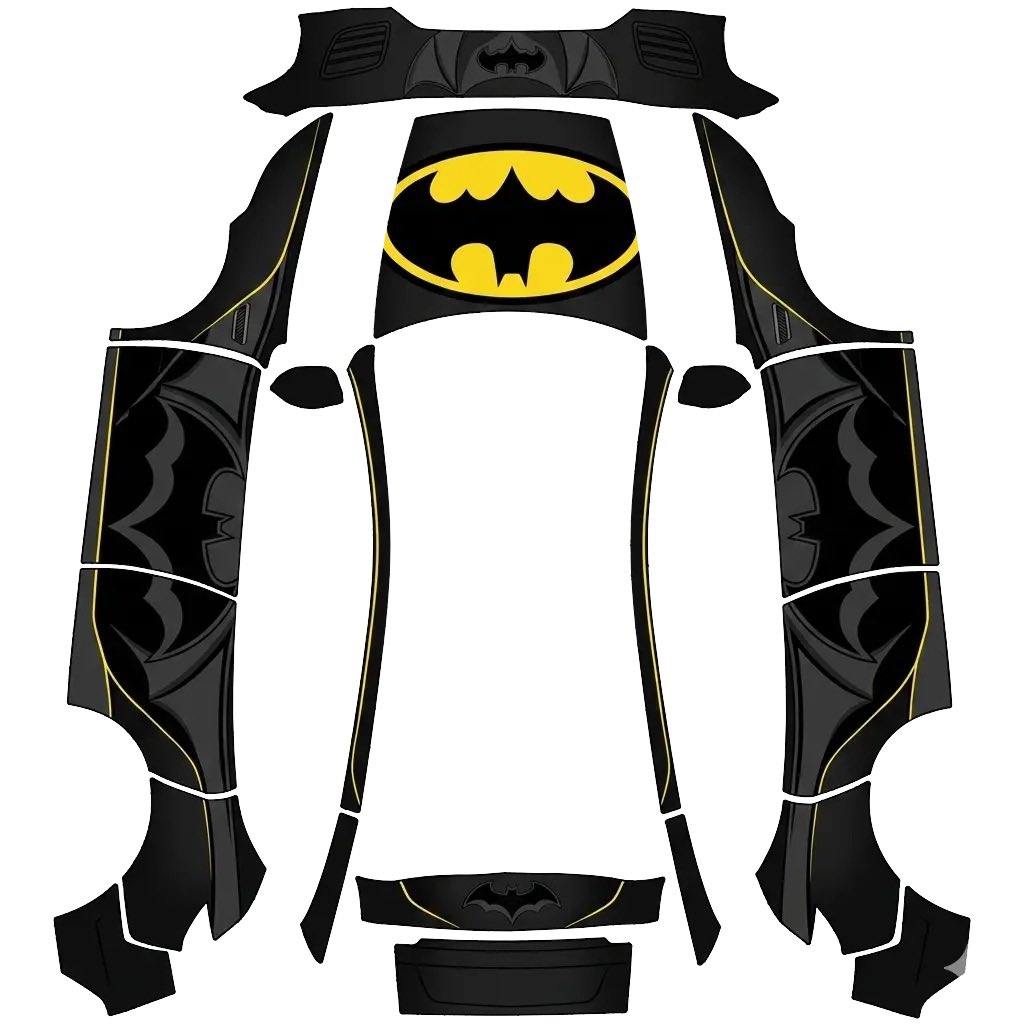 Batman Batmobil Tesla Model Y (2025+) Premium wrap PNG - flat 1024x1024 wrap PNG template for Tesla Model Y (2025+) Premium Paint Shop