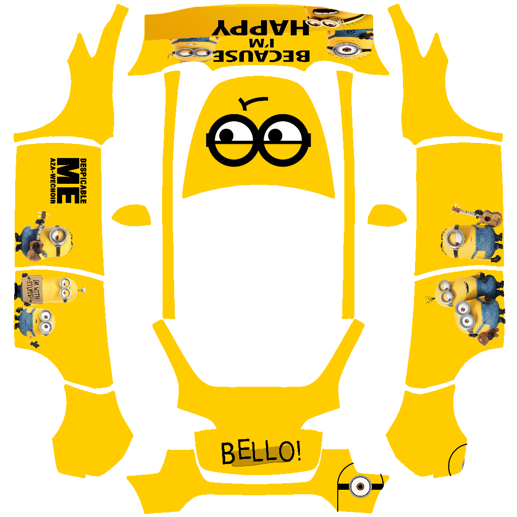 Tesla Model Y with a Minion、小黄人、卡通、可爱 wrap, 3D preview