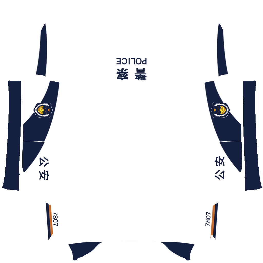 中国警车 Tesla Model 3 (2024+) Standard & Premium wrap PNG - flat 1024x1024 wrap PNG template for Tesla Model 3 (2024+) Standard & Premium Paint Shop