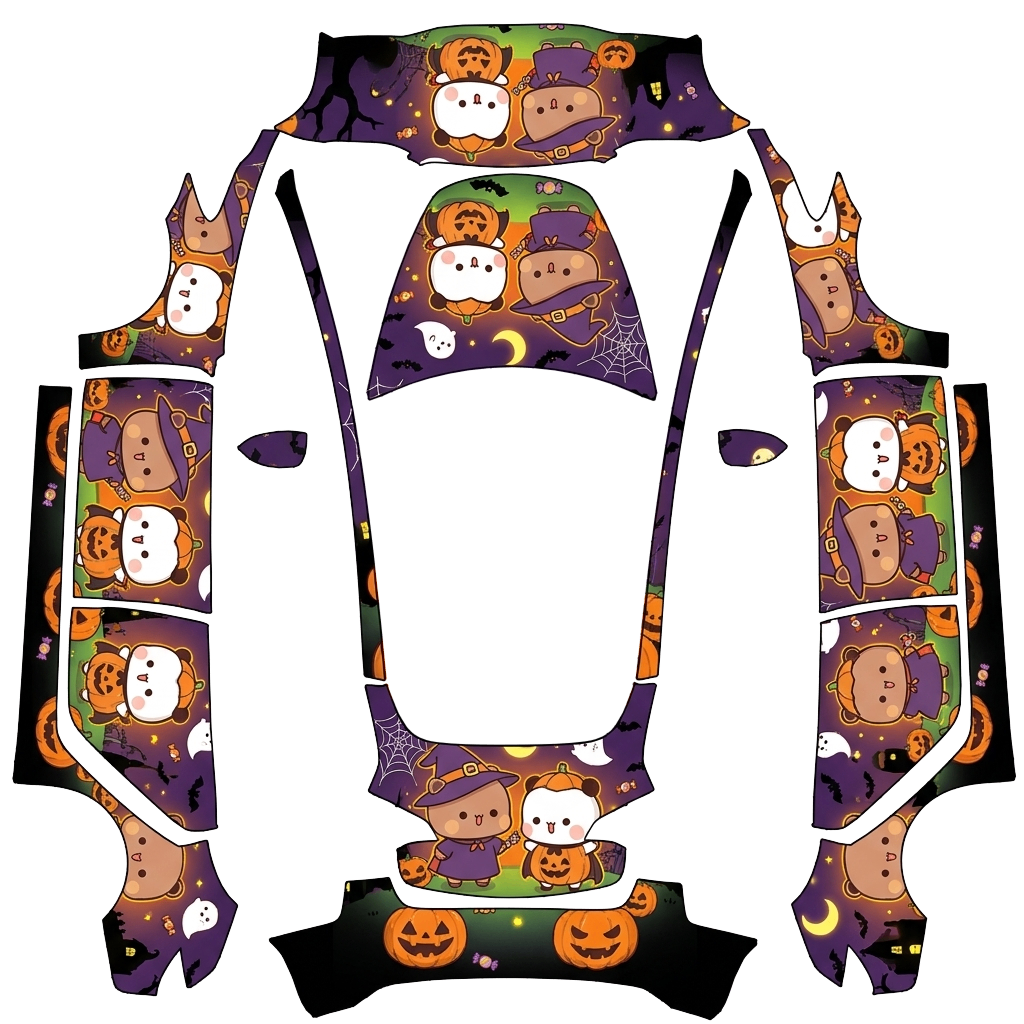 Tesla Model 3 with a a halloween version of bubu dudu wrap, 3D preview