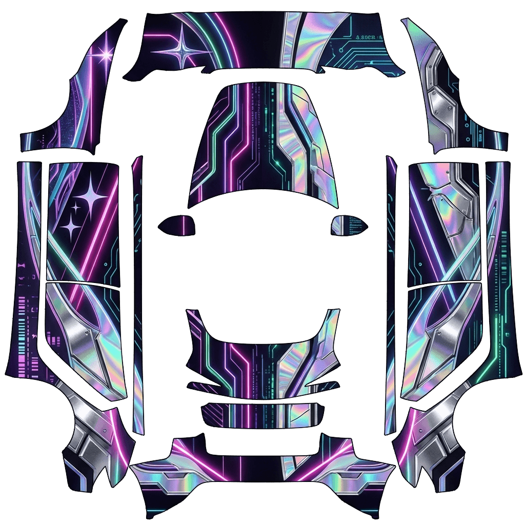 Tesla Model 3 (2024+) Standard & Premium with a Aespa Neon Purple Holographic wrap, 3D preview