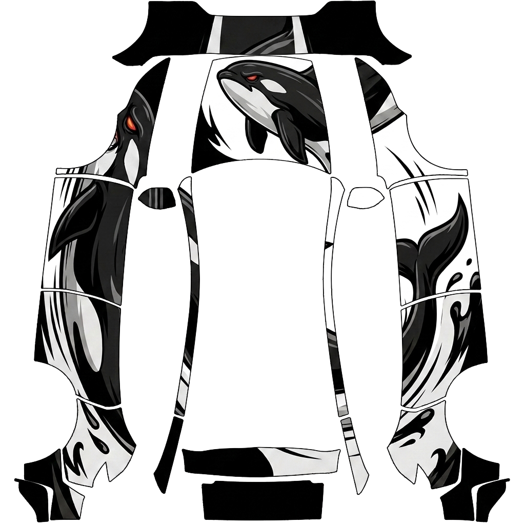 Tesla Model Y (2025+) Performance with a Black and White Abstract Waves wrap, 3D preview
