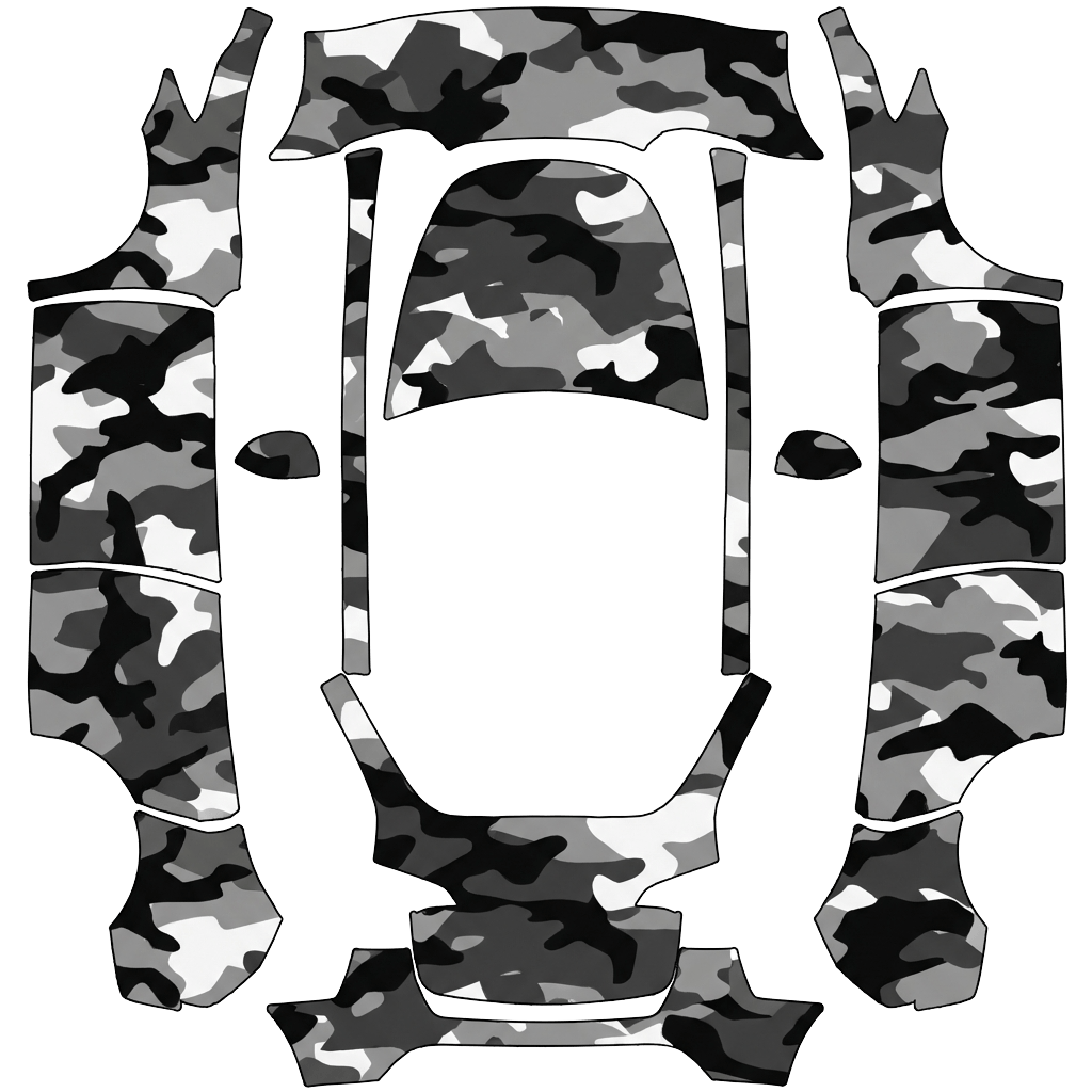 Tesla Model Y with a Black, Gray and White Urban Camo wrap, 3D preview