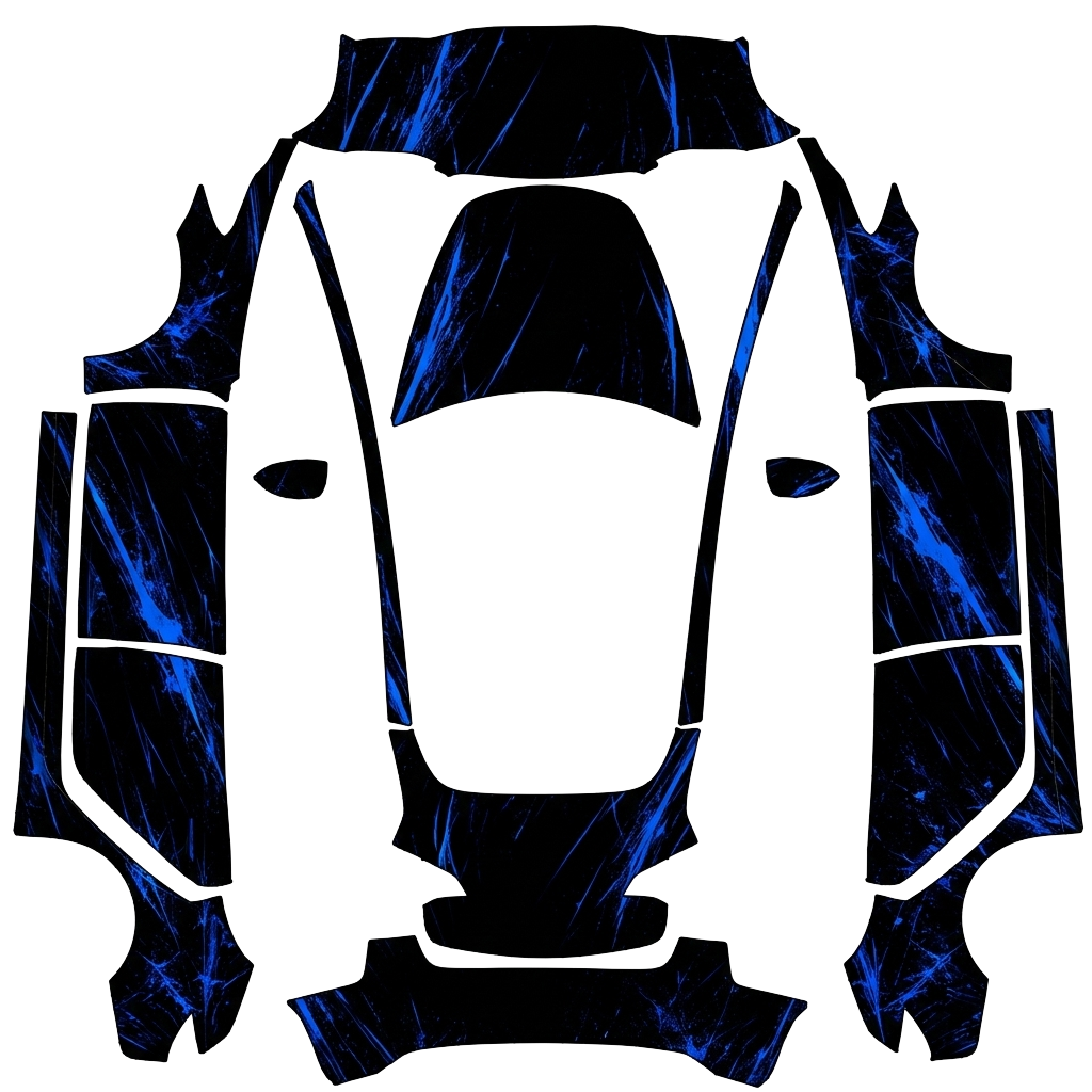 Tesla Model 3 with a Black with Blue Lightning Veins wrap, 3D preview