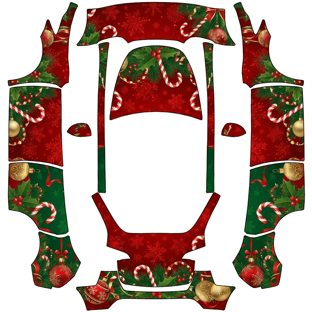 Tesla Model Y with a Christmas Candy Cane and Snowflakes wrap, 3D preview