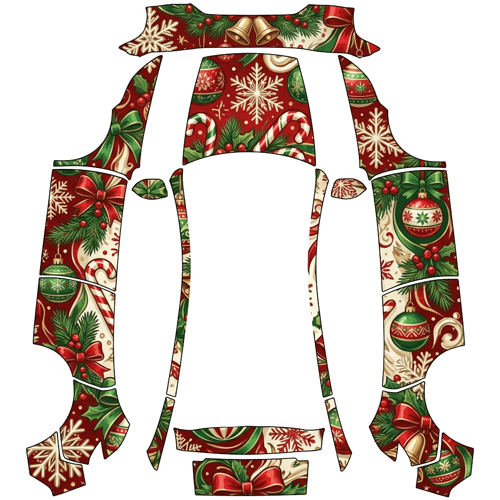Tesla Model Y (2025+) Premium with a Christmas Poinsettia Bow and Candy Cane wrap, 3D preview
