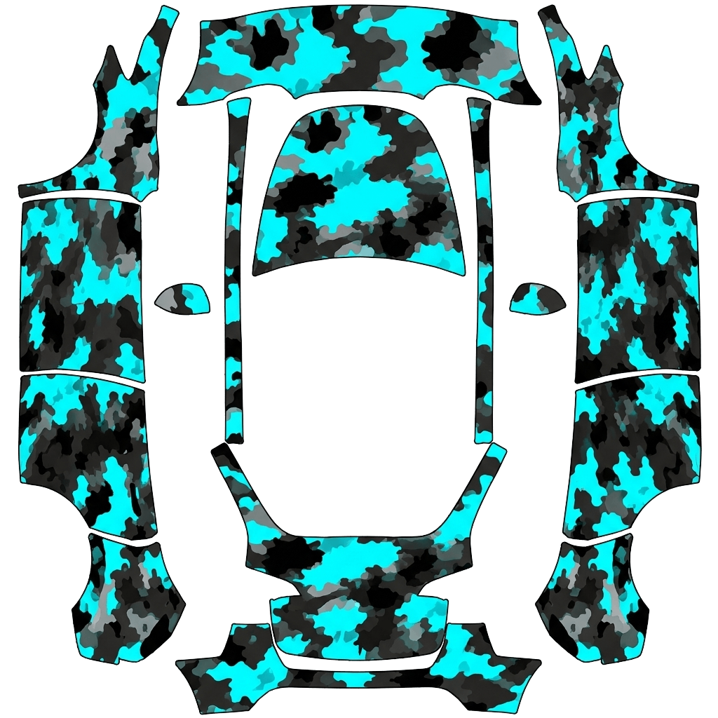 Tesla Model Y with a Cyan Digital Camo wrap, 3D preview