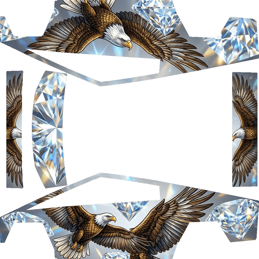Tesla Cybertruck wrap design - make a wrap for a cybertruck that has diamonds and eagles..