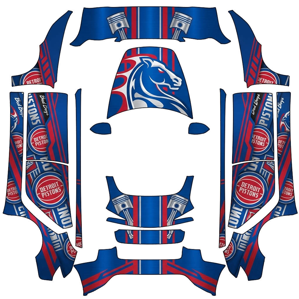 Tesla Model 3 (2024+) Standard & Premium with a Detroit Pistons old horse logo wrap, 3D preview