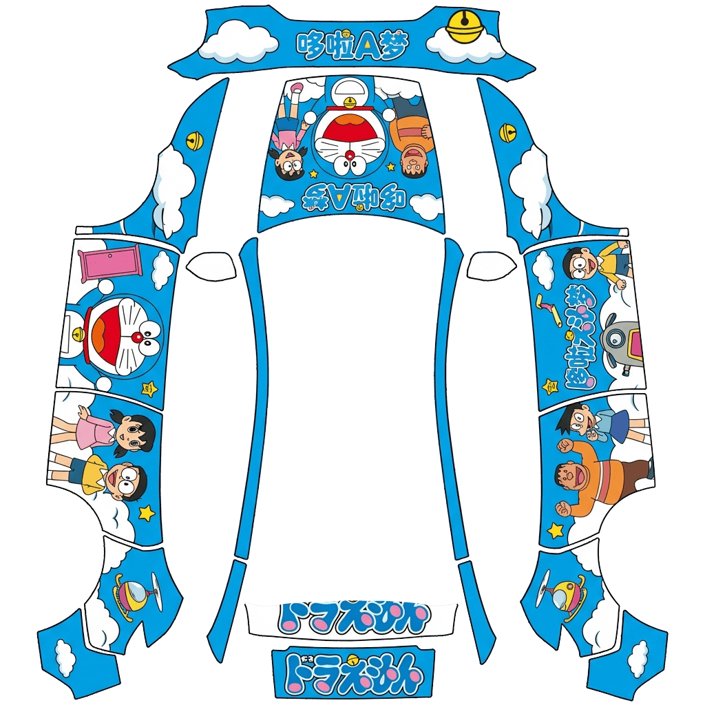 Tesla Model Y (2025+) Premium with a Doraemon Blue Cartoon Collage wrap, 3D preview