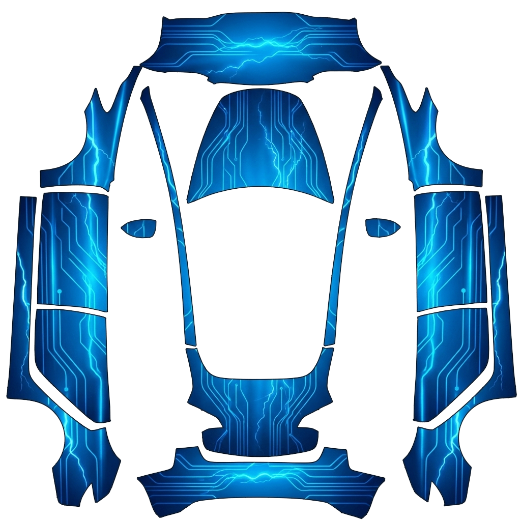 Tesla Model 3 with a Electric Blue Liquid Waves wrap, 3D preview