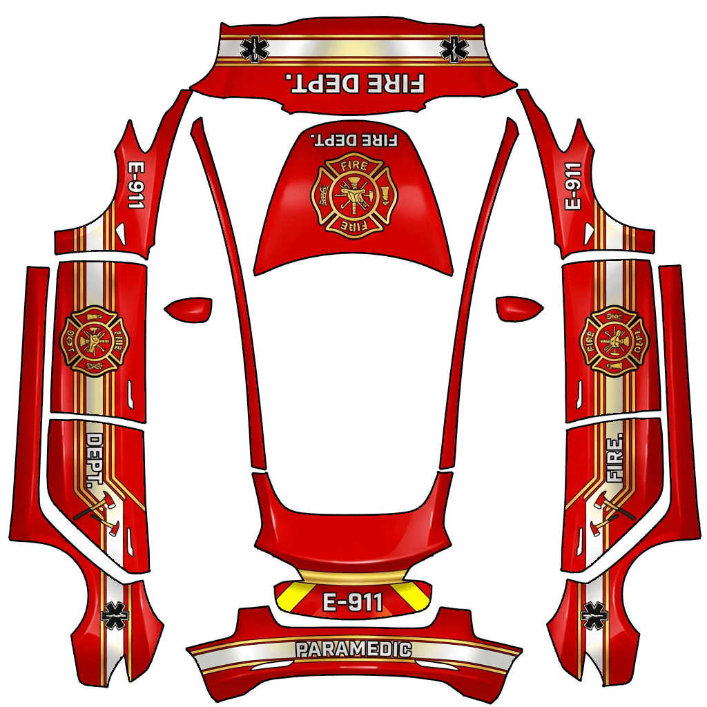 Tesla Model 3 with a Fire Department Stripes red wrap, 3D preview
