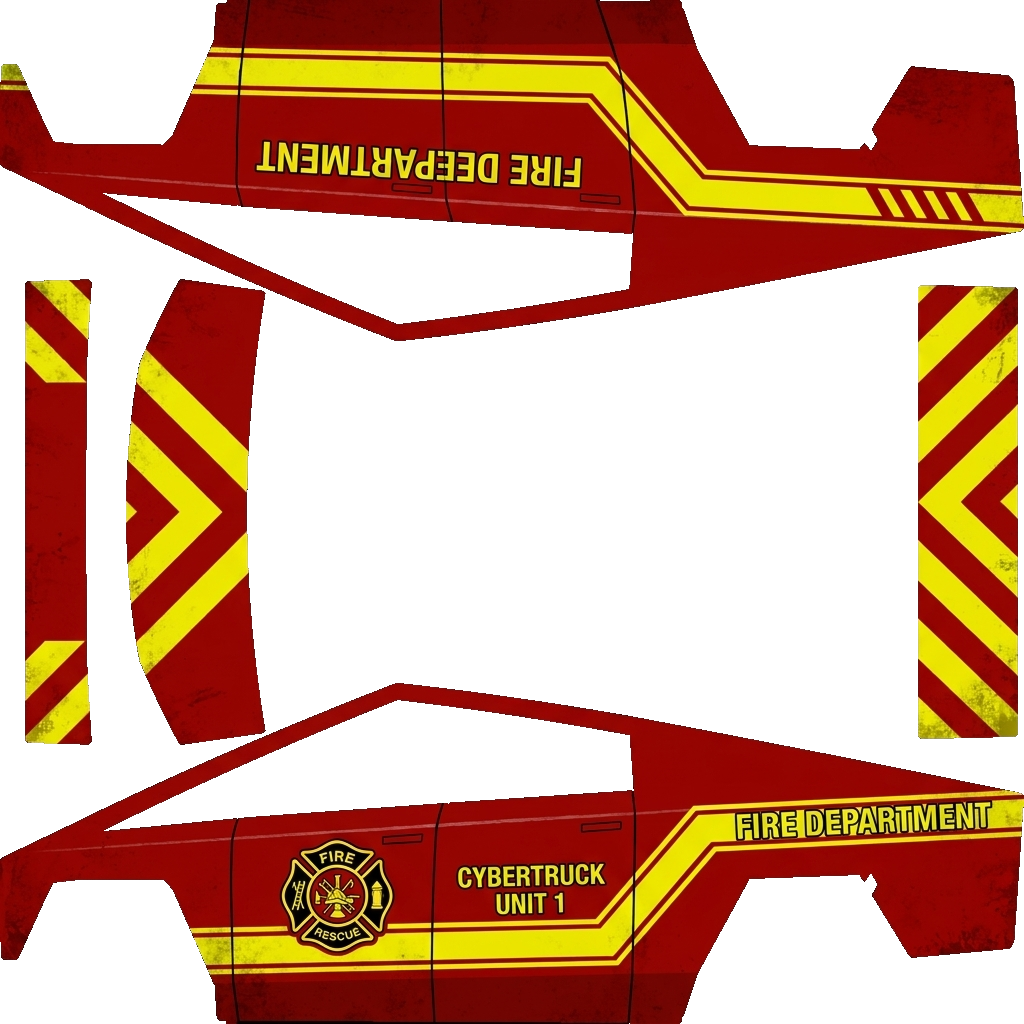 Tesla Cybertruck with a Flames wrap, 3D Paint Shop preview