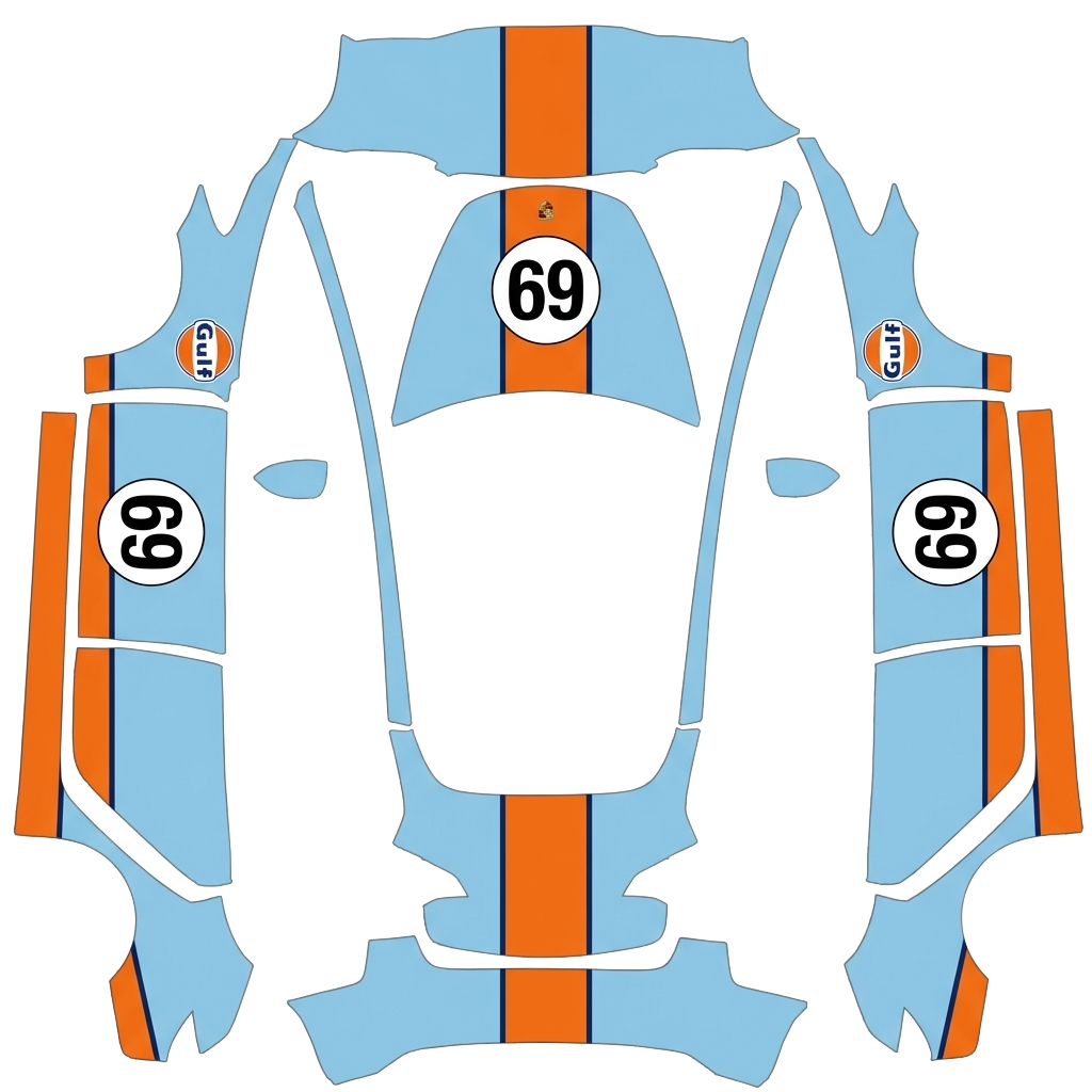 Tesla Model 3 with a Gulf Porsche No. 69 wrap, 3D preview