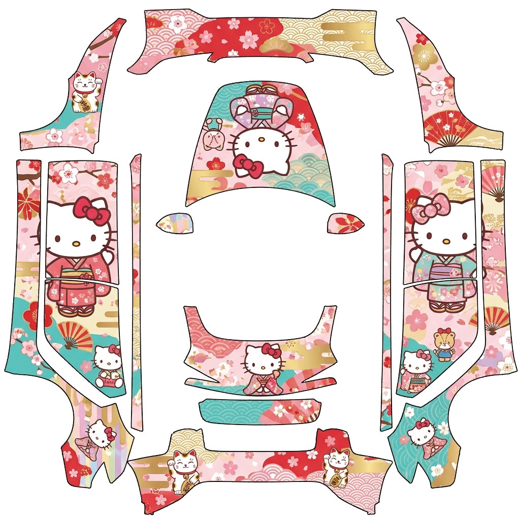 Hello Kitty Tesla Model 3 (2024+) Performance wrap PNG - flat 1024x1024 wrap PNG template for Tesla Model 3 (2024+) Performance Paint Shop