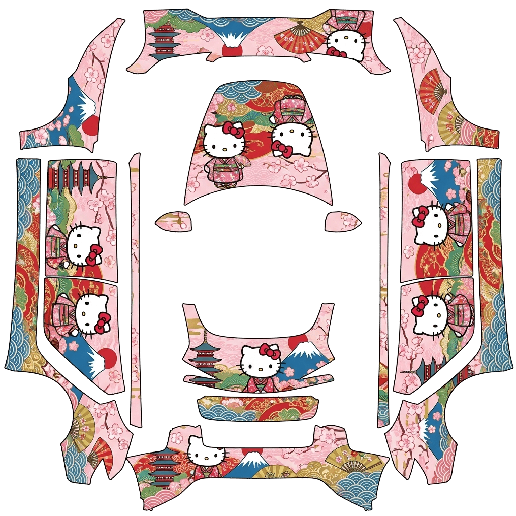 Hello Kitty Tesla Model 3 (2024+) Performance wrap PNG - flat 1024x1024 wrap PNG template for Tesla Model 3 (2024+) Performance Paint Shop
