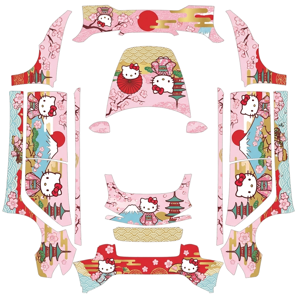Hello Kitty Tesla Model 3 (2024+) Performance wrap PNG - flat 1024x1024 wrap PNG template for Tesla Model 3 (2024+) Performance Paint Shop