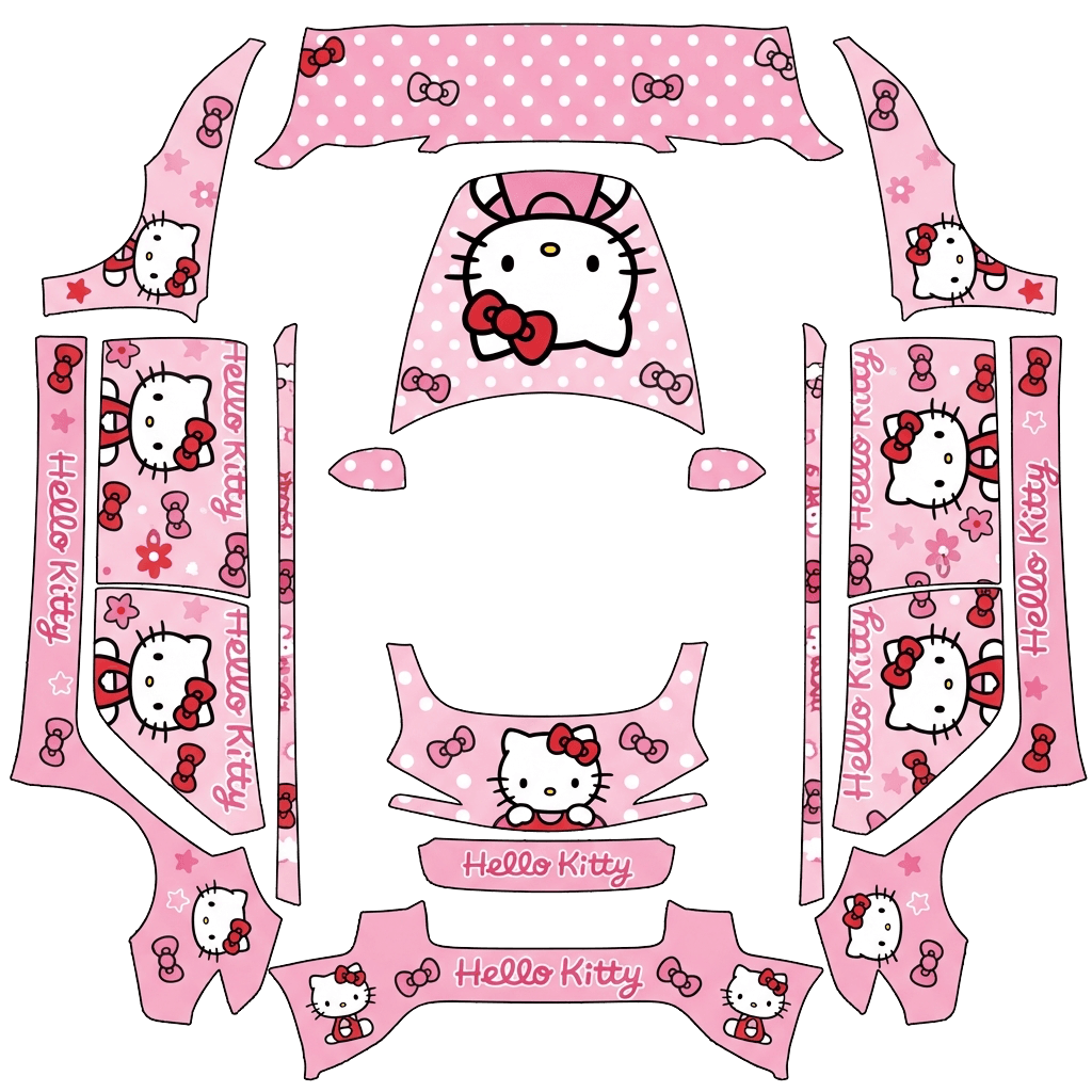 Hello Kitty Tesla Model 3 (2024+) Standard & Premium wrap PNG - flat 1024x1024 wrap PNG template for Tesla Model 3 (2024+) Standard & Premium Paint Shop