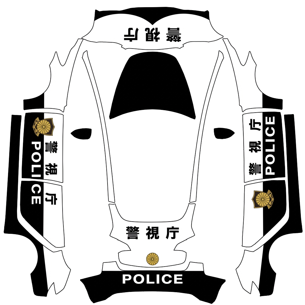Tesla Model 3 with a Japanese Police Patrol Black and White wrap, 3D preview