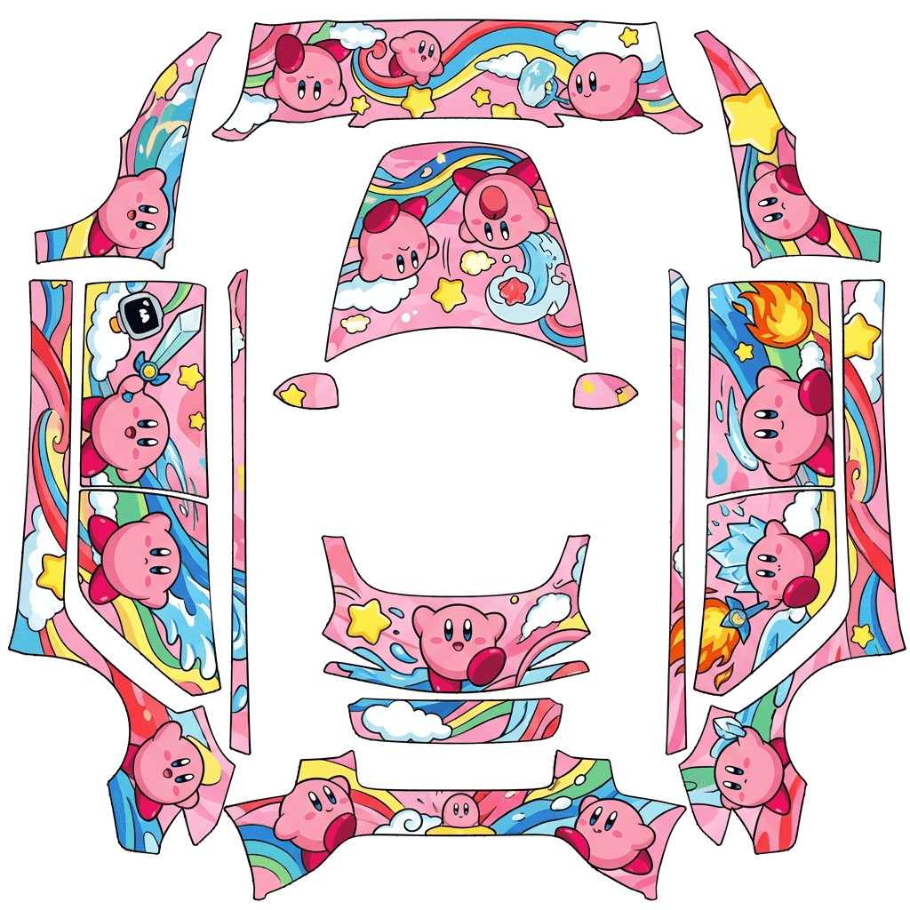 Tesla Model 3 (2024+) Standard & Premium with a Kirby Pink Pop Collage wrap, 3D preview