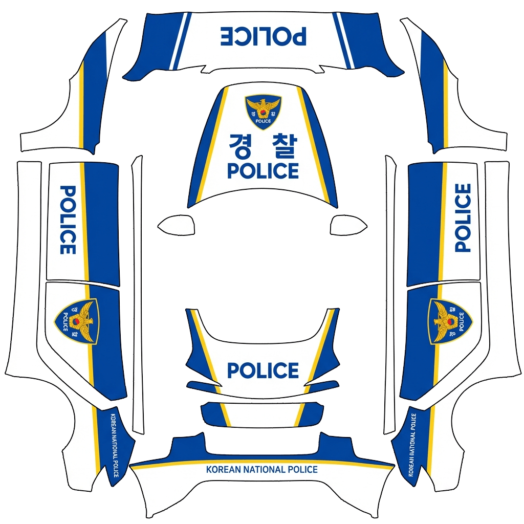 Tesla Model 3 (2024+) Standard & Premium with a Korean Police Blue and Yellow wrap, 3D preview