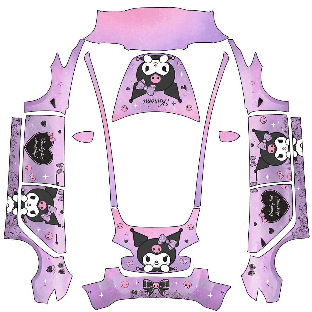 Kuromi pink Tesla Model 3 wrap PNG - flat 1024x1024 wrap PNG template for Tesla Model 3 Paint Shop