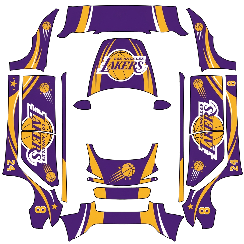 Tesla Model 3 (2024+) Standard & Premium with a Lakers Purple and Gold Livery wrap, 3D preview
