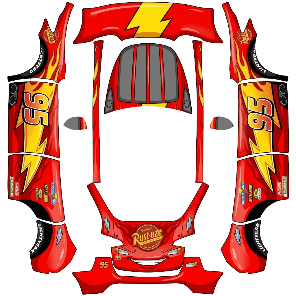 Tesla Model Y with a Lightning McQueen Rust-Eze No. 95 wrap, 3D preview