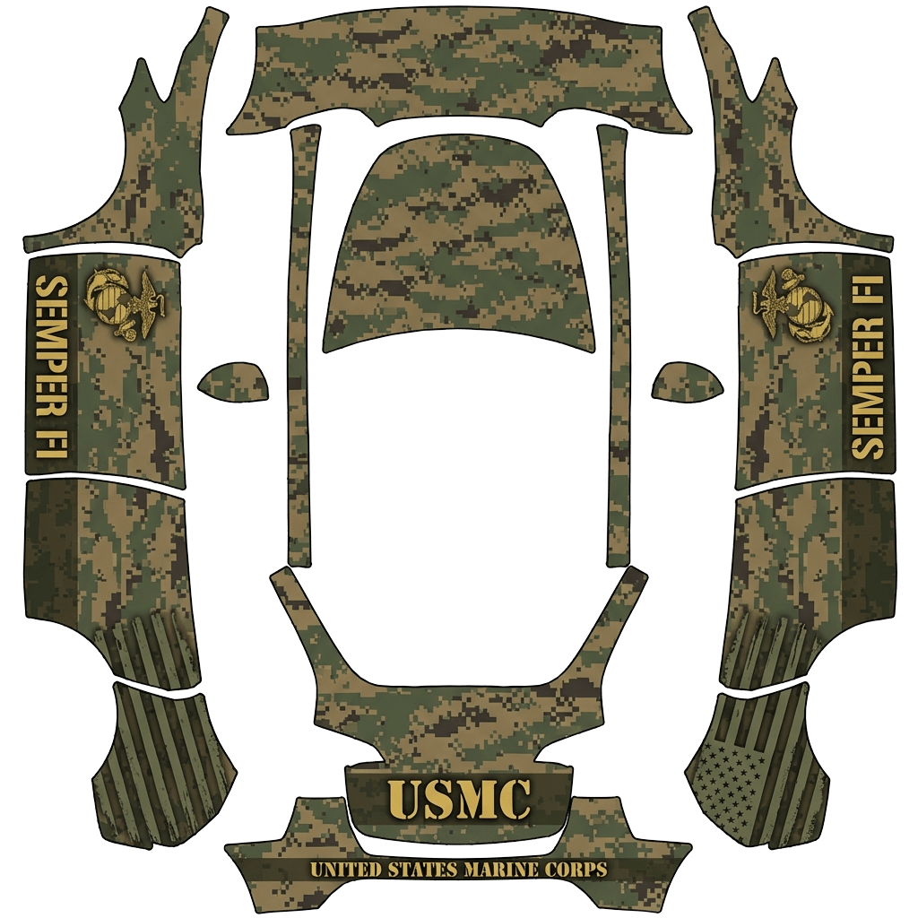 Tesla Model Y with a Marine Corps Digital Camo wrap, 3D preview