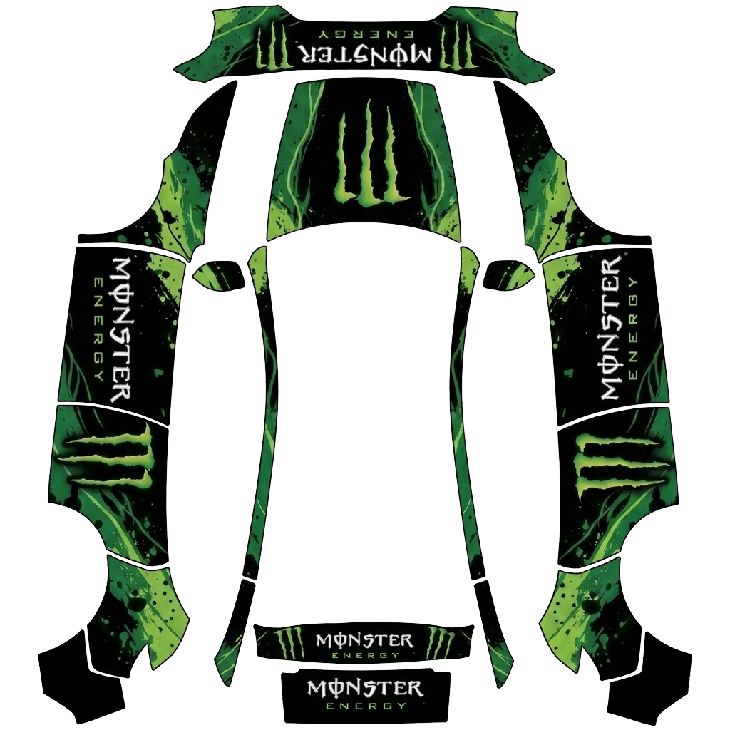 Tesla Model Y (2025+) Premium with a Monster Energy Claw Green wrap, 3D preview