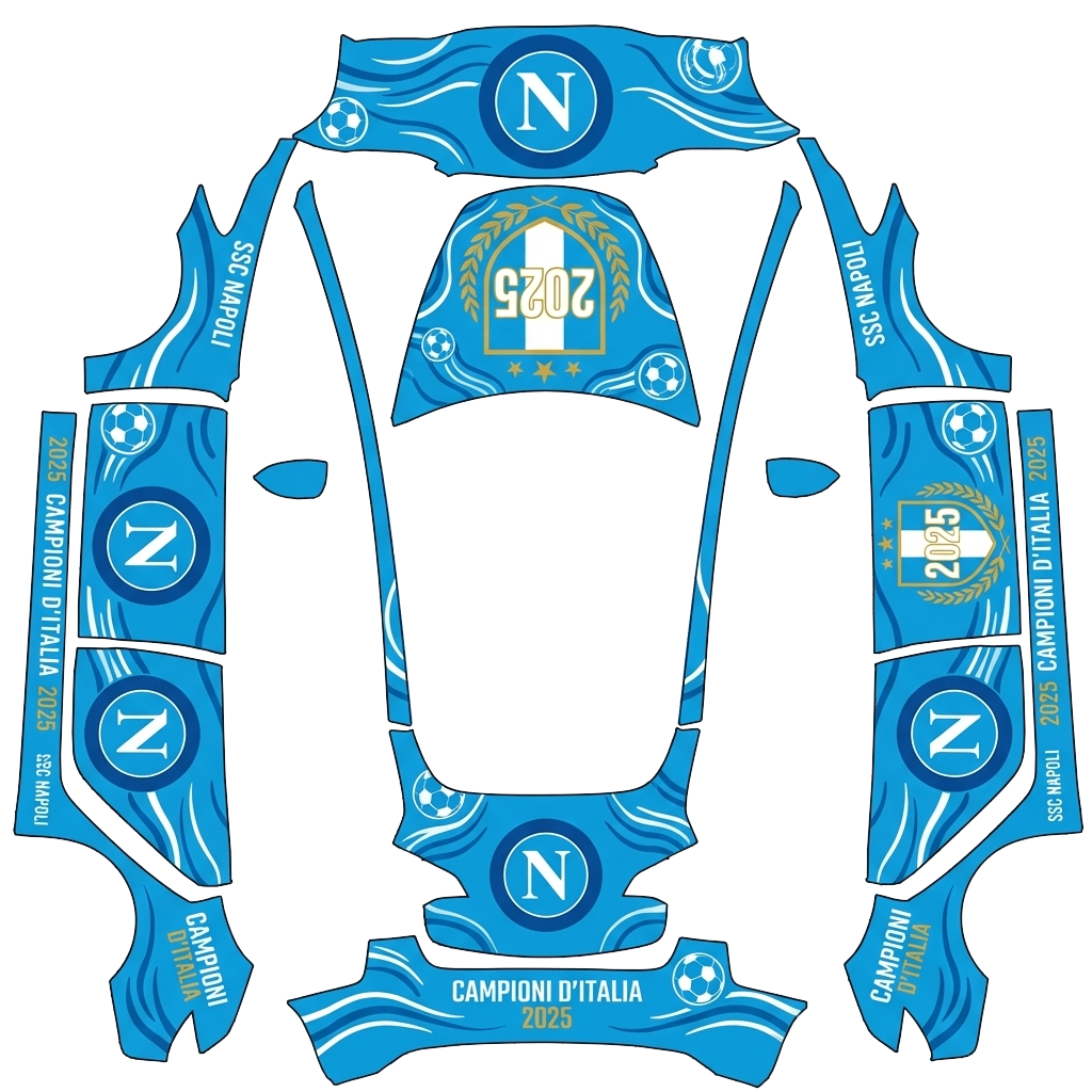 Tesla Model 3 with a Napoli Scudetto 2025 wrap, 3D preview