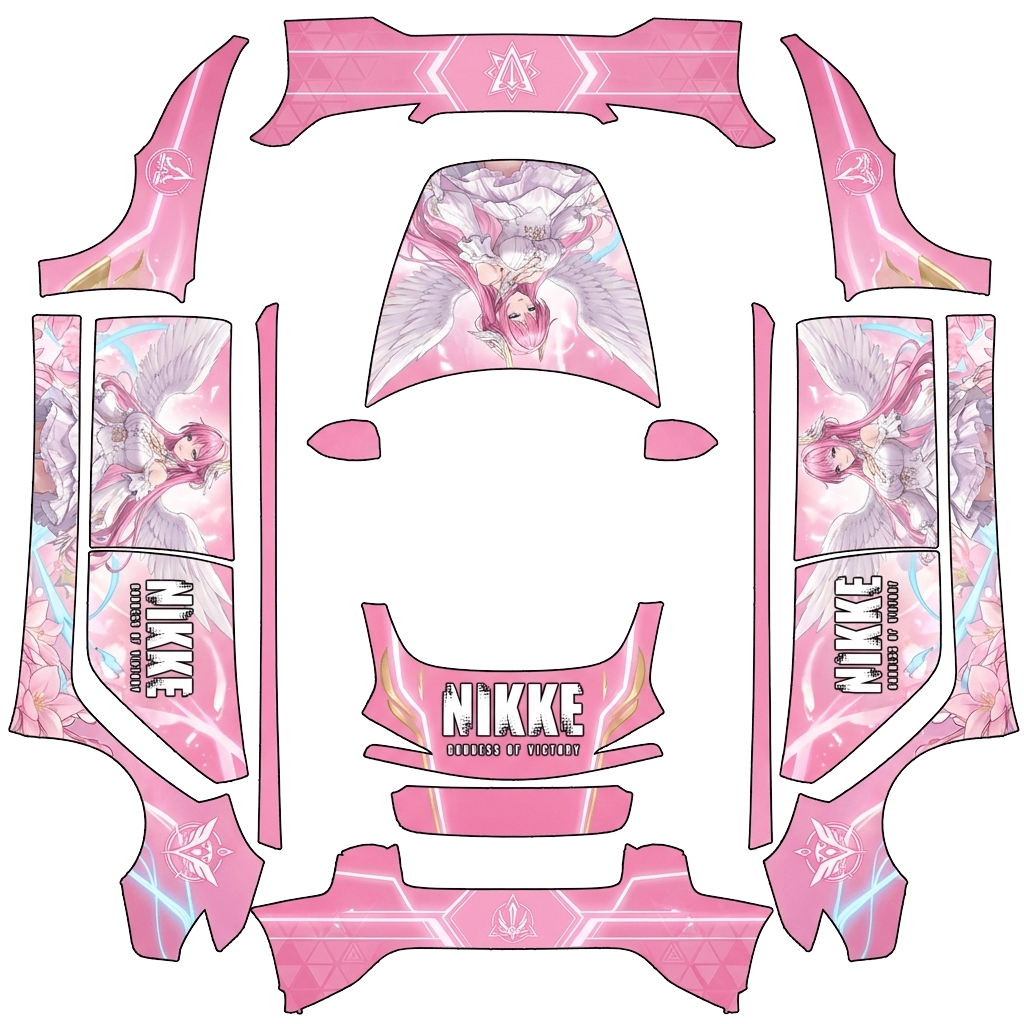 Tesla Model 3 (2024+) Performance with a Nikke Dorothy Pink Anime Itasha wrap, 3D preview