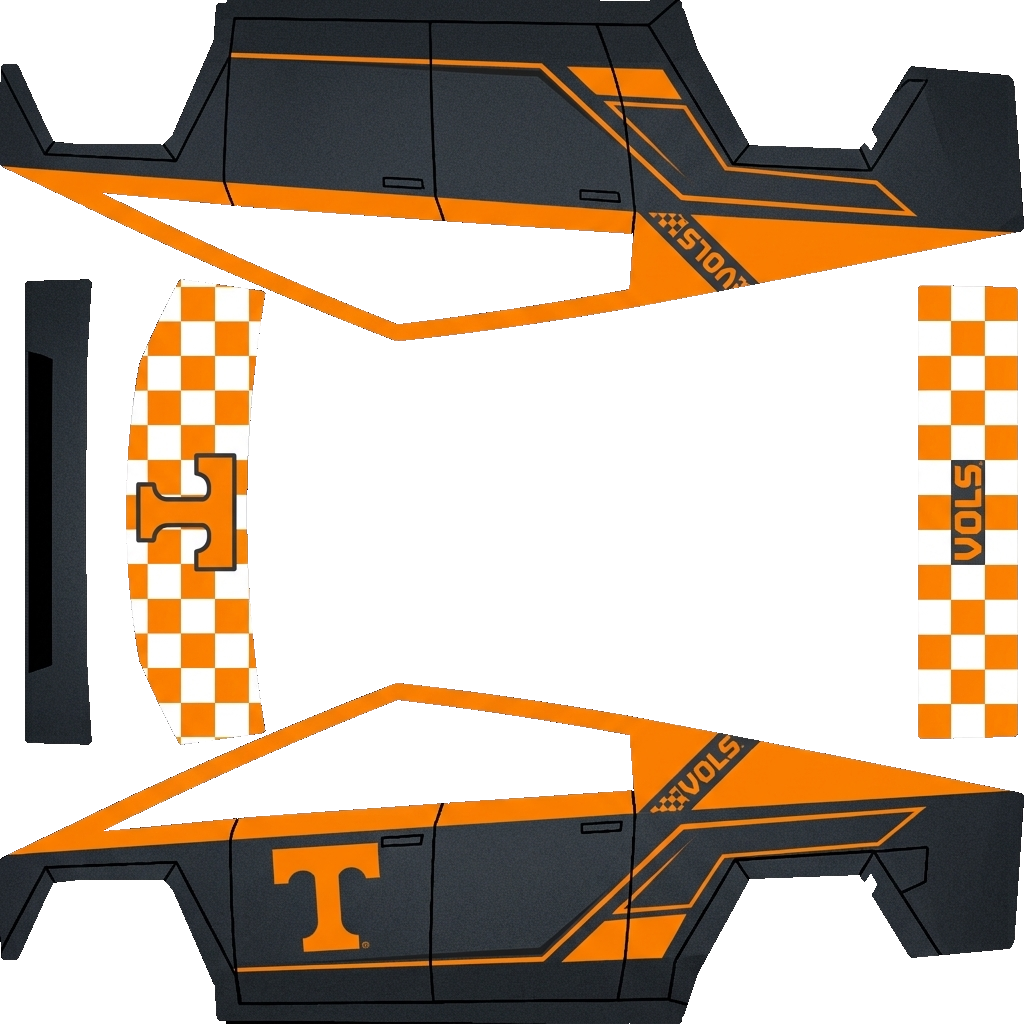 Orange Tesla Cybertruck wrap PNG - flat 1024x1024 wrap PNG template for Tesla Cybertruck Paint Shop
