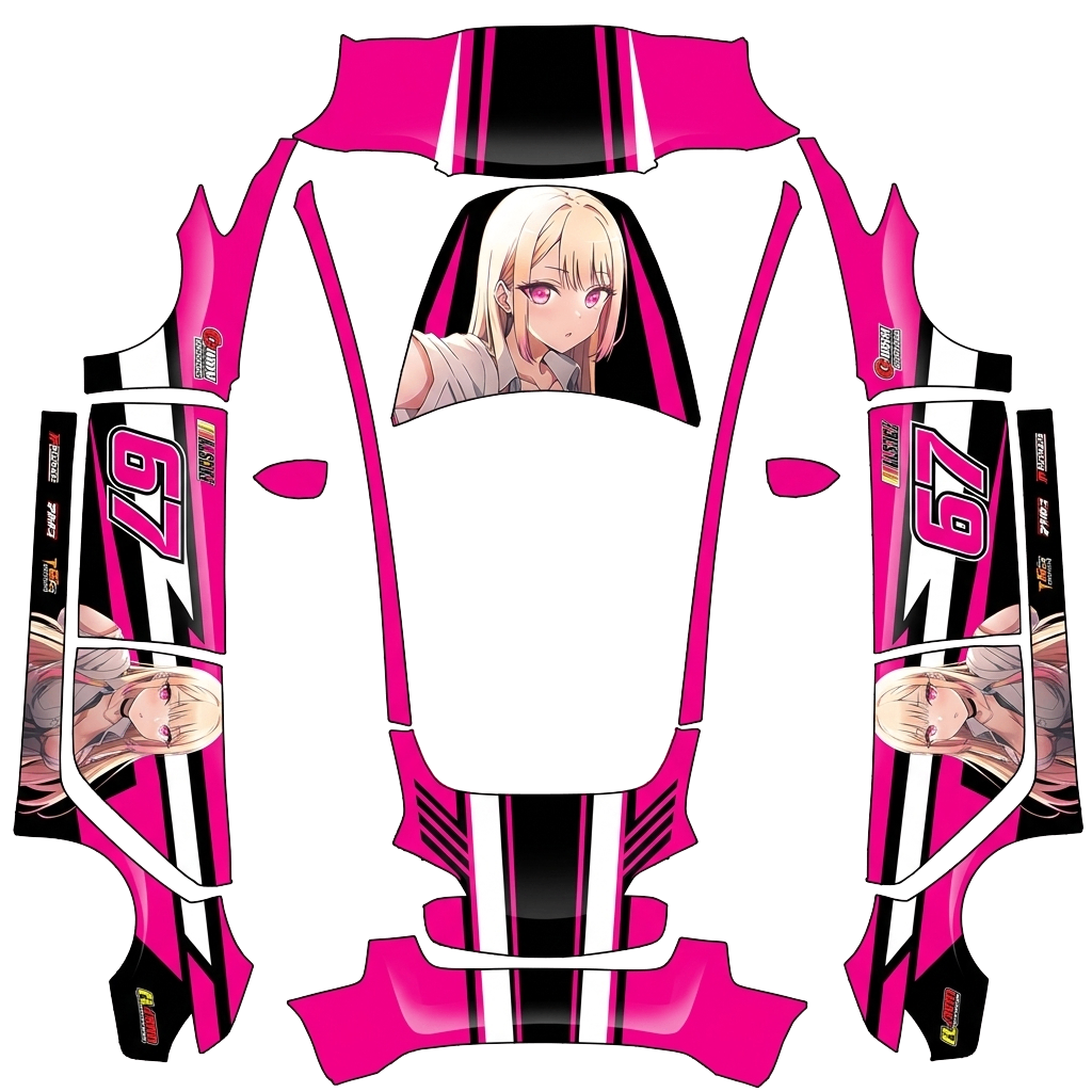 Tesla Model 3 with a Pink Anime GT Racer No. 67 wrap, 3D preview