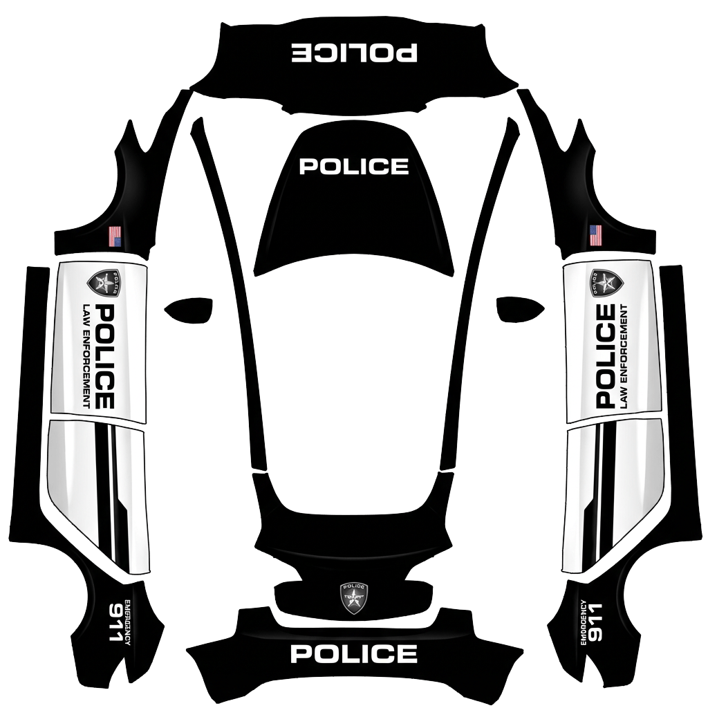 Police Tesla Model 3 wrap PNG - flat 1024x1024 wrap PNG template for Tesla Model 3 Paint Shop