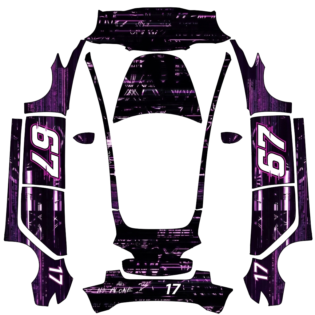 Tesla Model 3 with a Purple and Black Racing No. 67 wrap, 3D preview